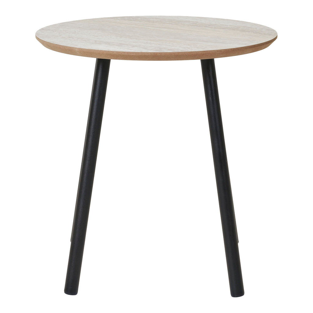 Alost - Table d'appoint, aspect travertin, pieds noirs ø40x40 cm