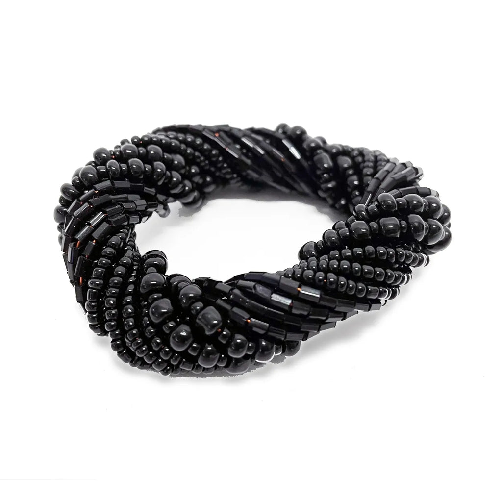Le Rond de Serviette en Perles - Noir - Lot de 4