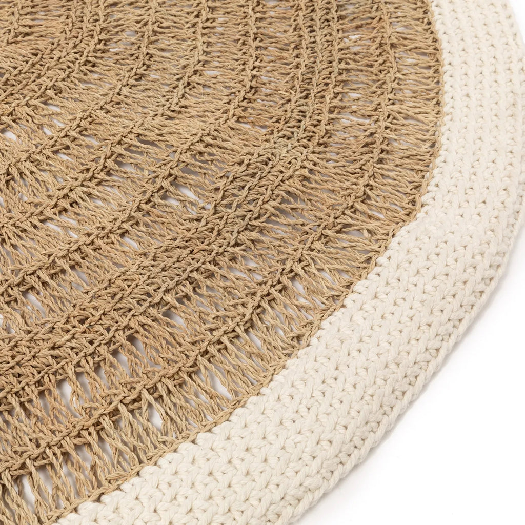 Le Tapis Rond en Jonc de Mer et Coton - Blanc Naturel - 100
