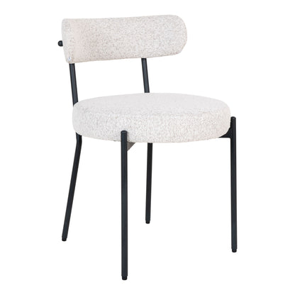 Chaise de salle à manger Badalona – Blanc bouclé & pieds noirs – Design moderne, confortable et élégant