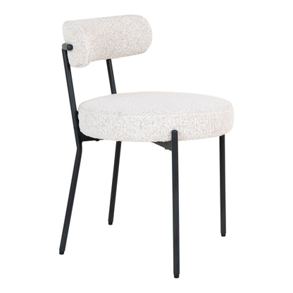 Chaise de salle à manger Badalona – Blanc bouclé & pieds noirs – Design moderne, confortable et élégant
