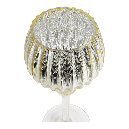 Ensemble de 3 photophores en verre doré – 30, 35 et 40 cm – Forme calice côtelé