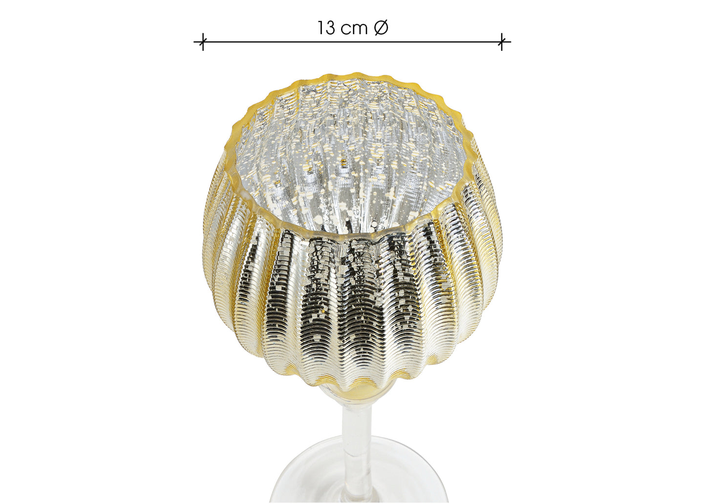 Ensemble de 3 photophores en verre doré – 30, 35 et 40 cm – Forme calice côtelé