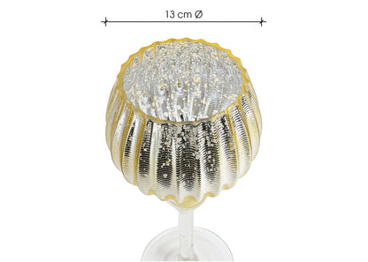 Ensemble de 3 photophores en verre doré – 30, 35 et 40 cm – Forme calice côtelé
