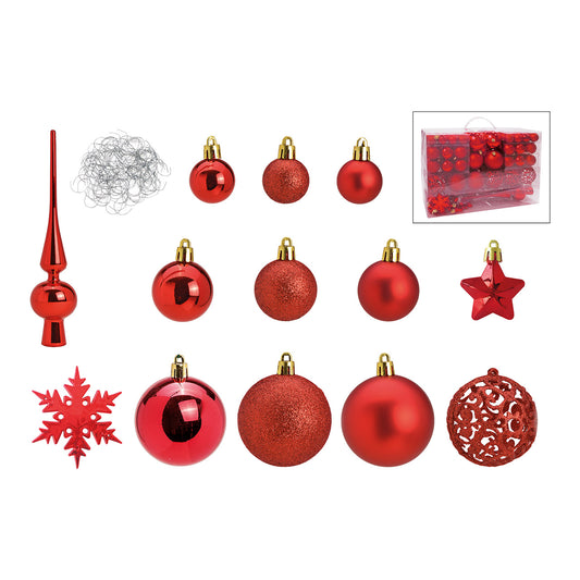 Boules de Noël rouges – Lot de 111 pièces – Ø 3/4/6 cm