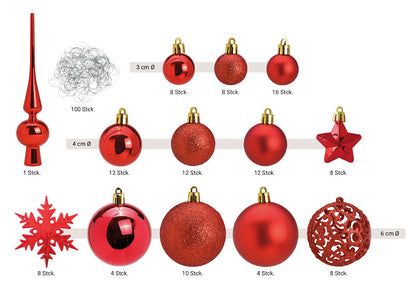 Boules de Noël rouges – Lot de 111 pièces – Ø 3/4/6 cm