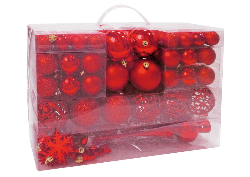 Boules de Noël rouges – Lot de 111 pièces – Ø 3/4/6 cm