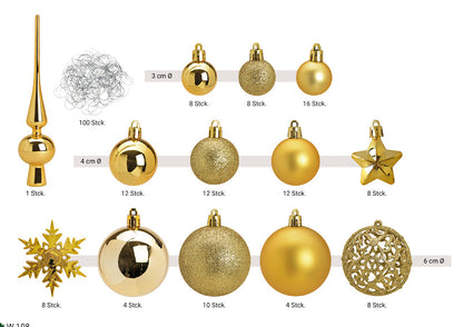 Boules de Noël dorées – Lot de 111 pièces – Ø 3/4/6 cm