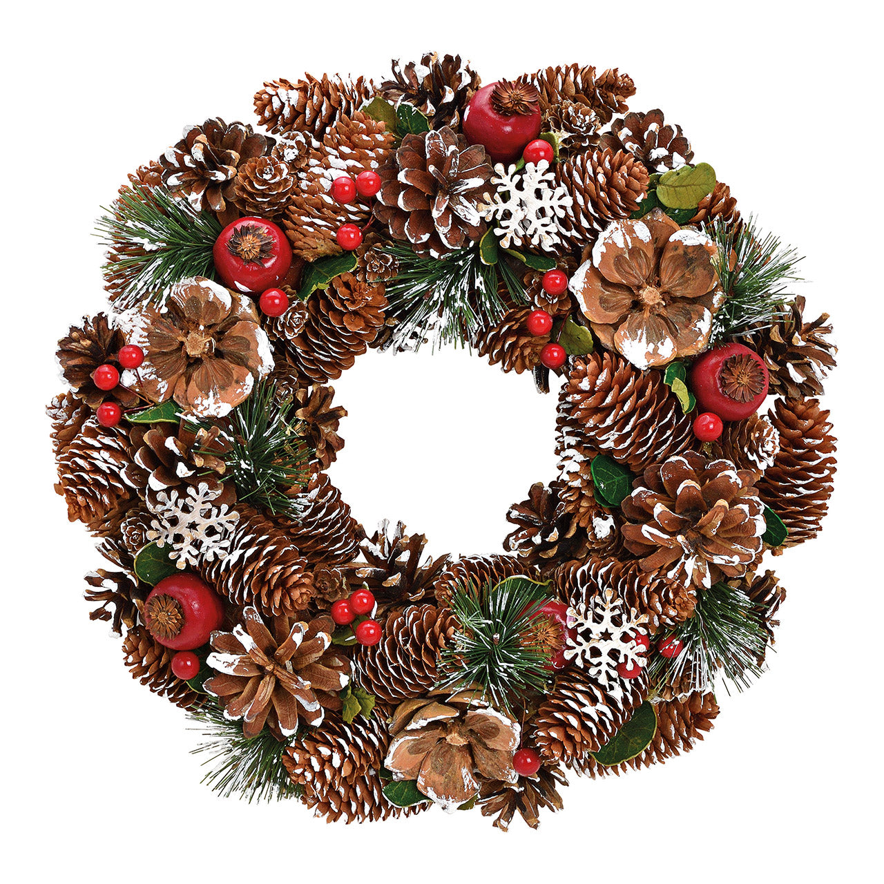 Couronne de Noël traditionnelle en bois et plastique – Rouge, vert & marron – Ø 34 cm