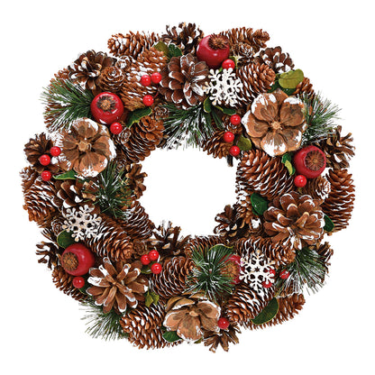 Couronne de Noël traditionnelle en bois et plastique – Rouge, vert & marron – Ø 34 cm