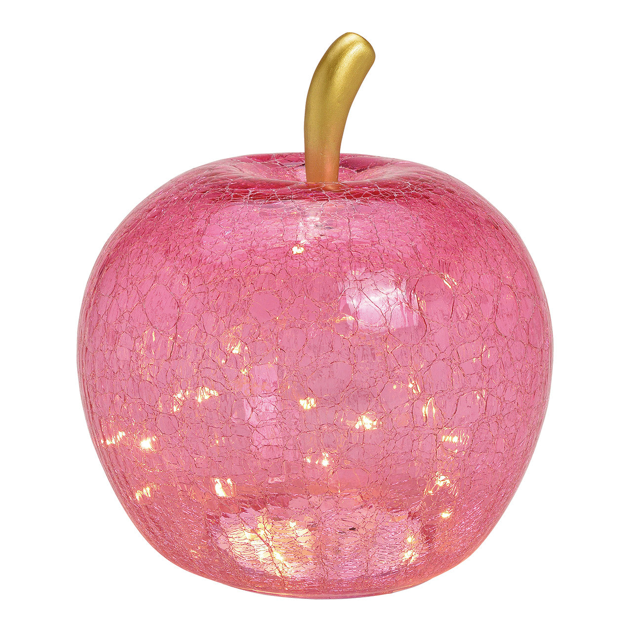 Pomme LED décorative en verre – Rose (27 × 30 × 27 cm)
