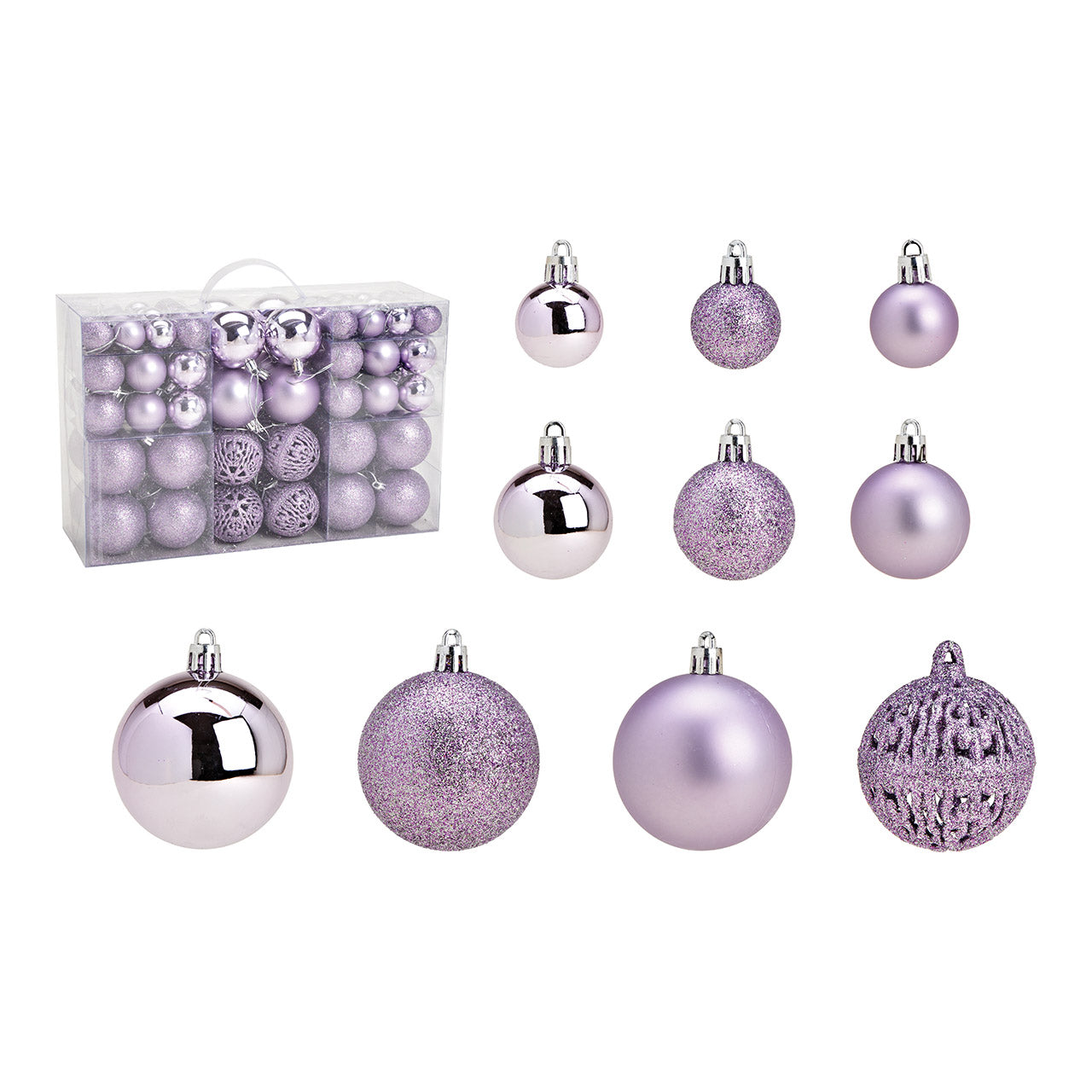 Boules de Noël violettes- lot de 100- Ø 3/4/6 cm