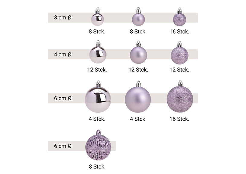 Boules de Noël violettes- lot de 100- Ø 3/4/6 cm