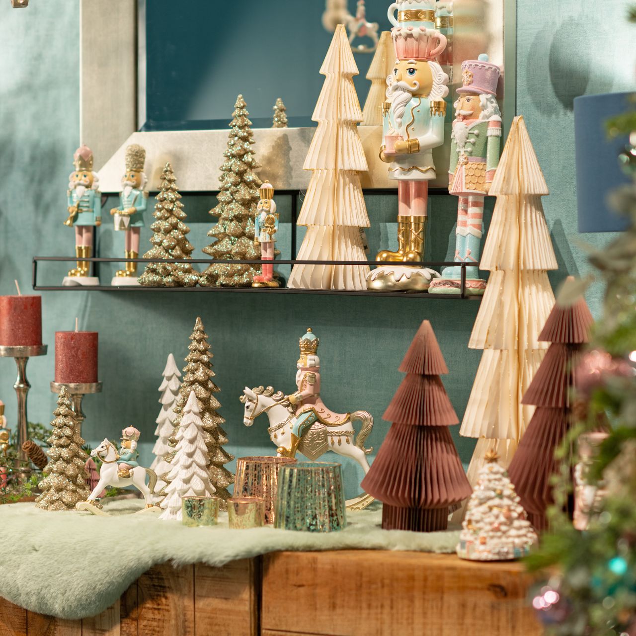 Support décoratif pour sapin de Noël blanc à paillettes – 20×60×20 cm