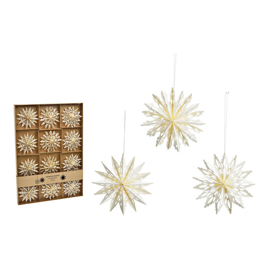 Flocons de neige décoratifs – Lot de 12 – Papier/carton – Blanc – 10 cm