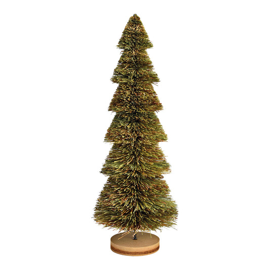 Sapin décoratif de Noël sur socle en bois – 48 cm – Vert & Bois naturel