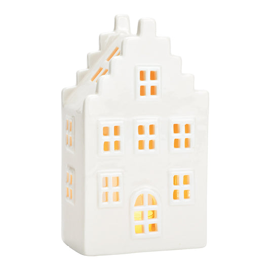 Lanterne maison en céramique blanche – Décoration lumineuse de Noël – 18 cm