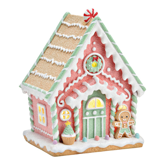 Maison en pain d’épices LED en polyresine, multicolore – 19 × 24 × 15 cm