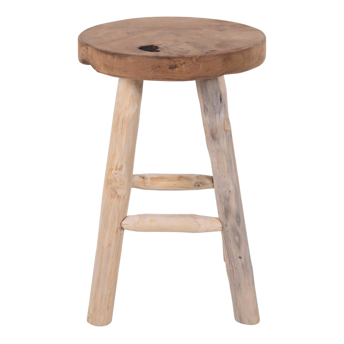 Tabouret Badia en teck naturel – Ø30 × H45 cm