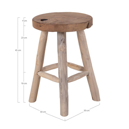 Tabouret Badia en teck naturel – Ø30 × H45 cm