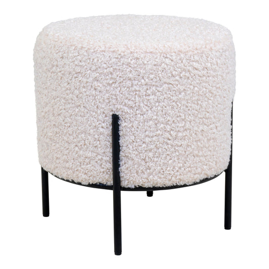 Pouf bouclé Alford -Blanc- Ø35,5x37 cm