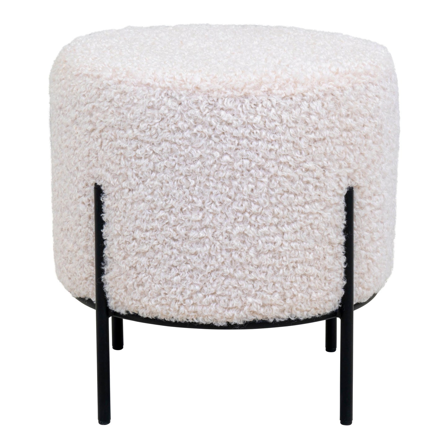 Pouf bouclé Alford -Blanc- Ø35,5x37 cm