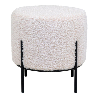 Pouf bouclé Alford -Blanc- Ø35,5x37 cm