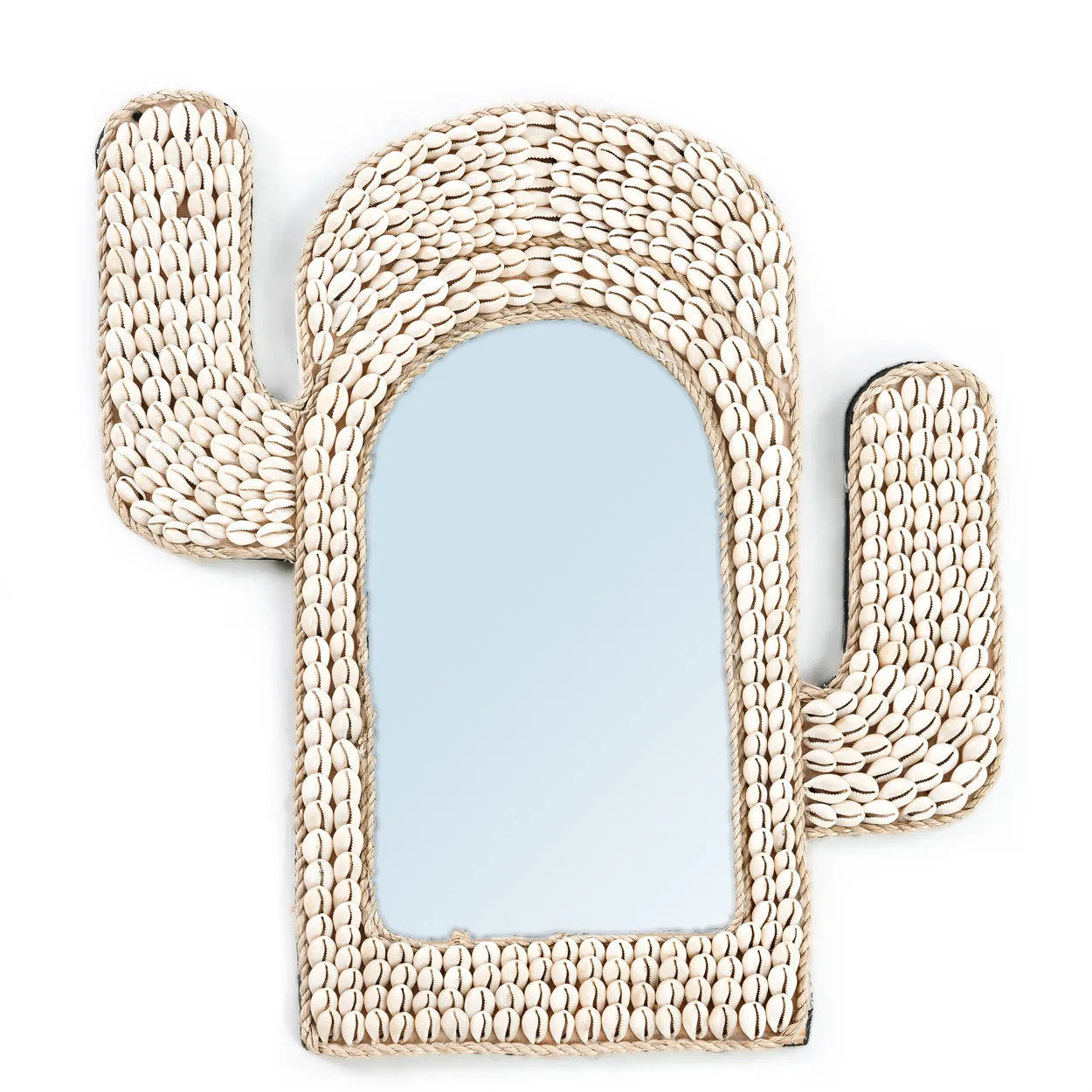 Miroir mural en coquillages forme cactus – Cactus Shell Spiegel Naturel