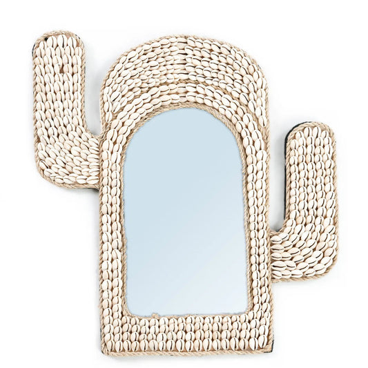 Miroir mural en coquillages forme cactus – Cactus Shell Spiegel Naturel