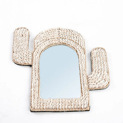 Miroir mural en coquillages forme cactus – Cactus Shell Spiegel Naturel