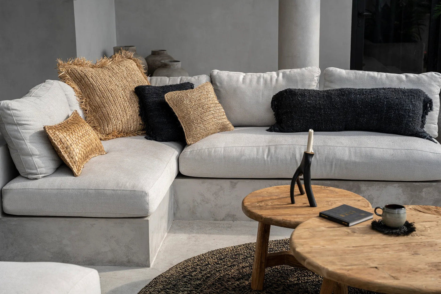 La Housse de Coussin Raffia Flores - Naturel - 40x40