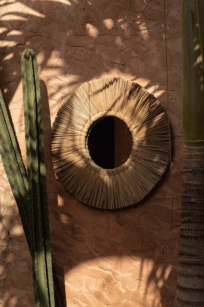 Alang Alang - Miroir mural rond - Naturel – Taille L