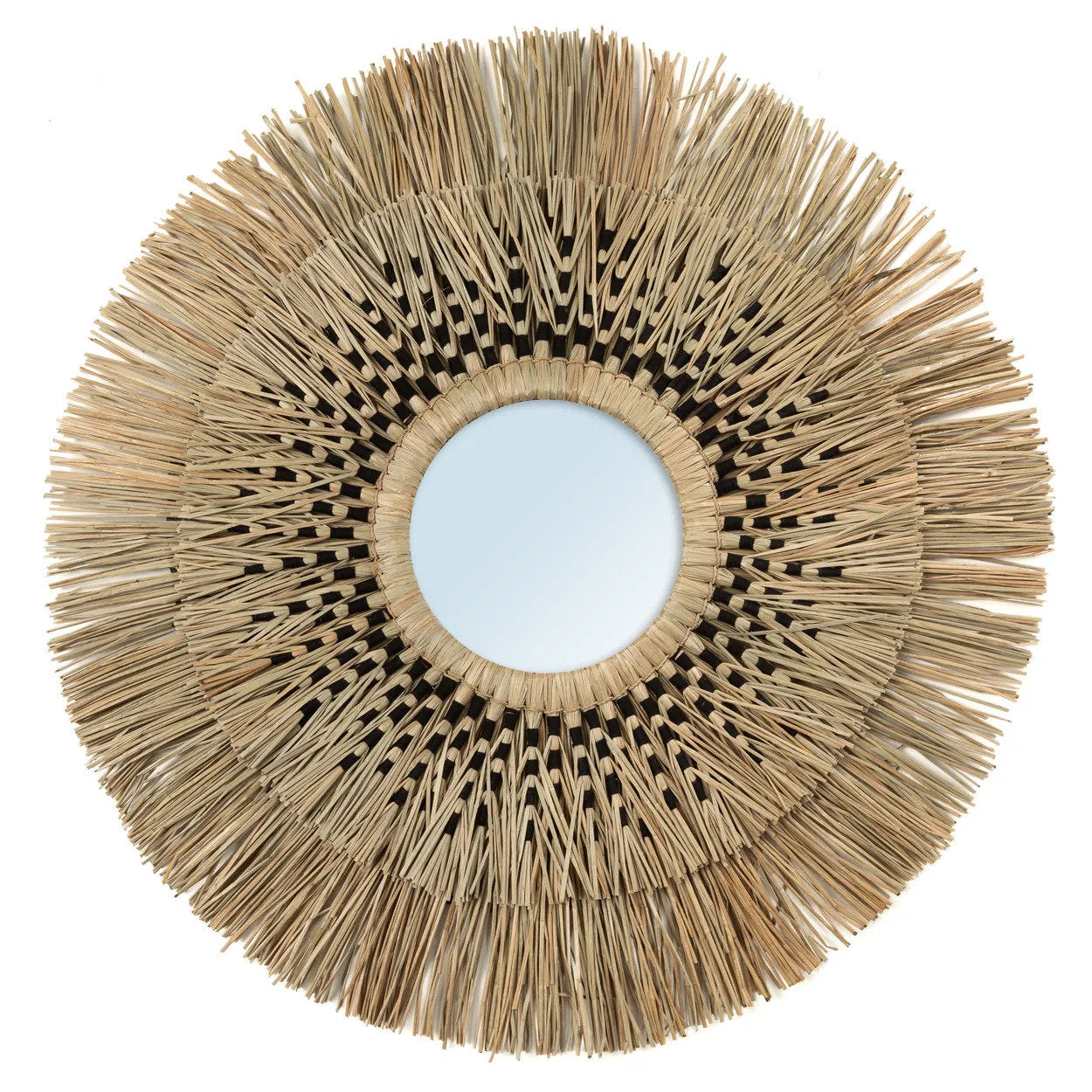 Miroir mural rond Havana en herbe et coquillages – Noir Naturel – Taille L