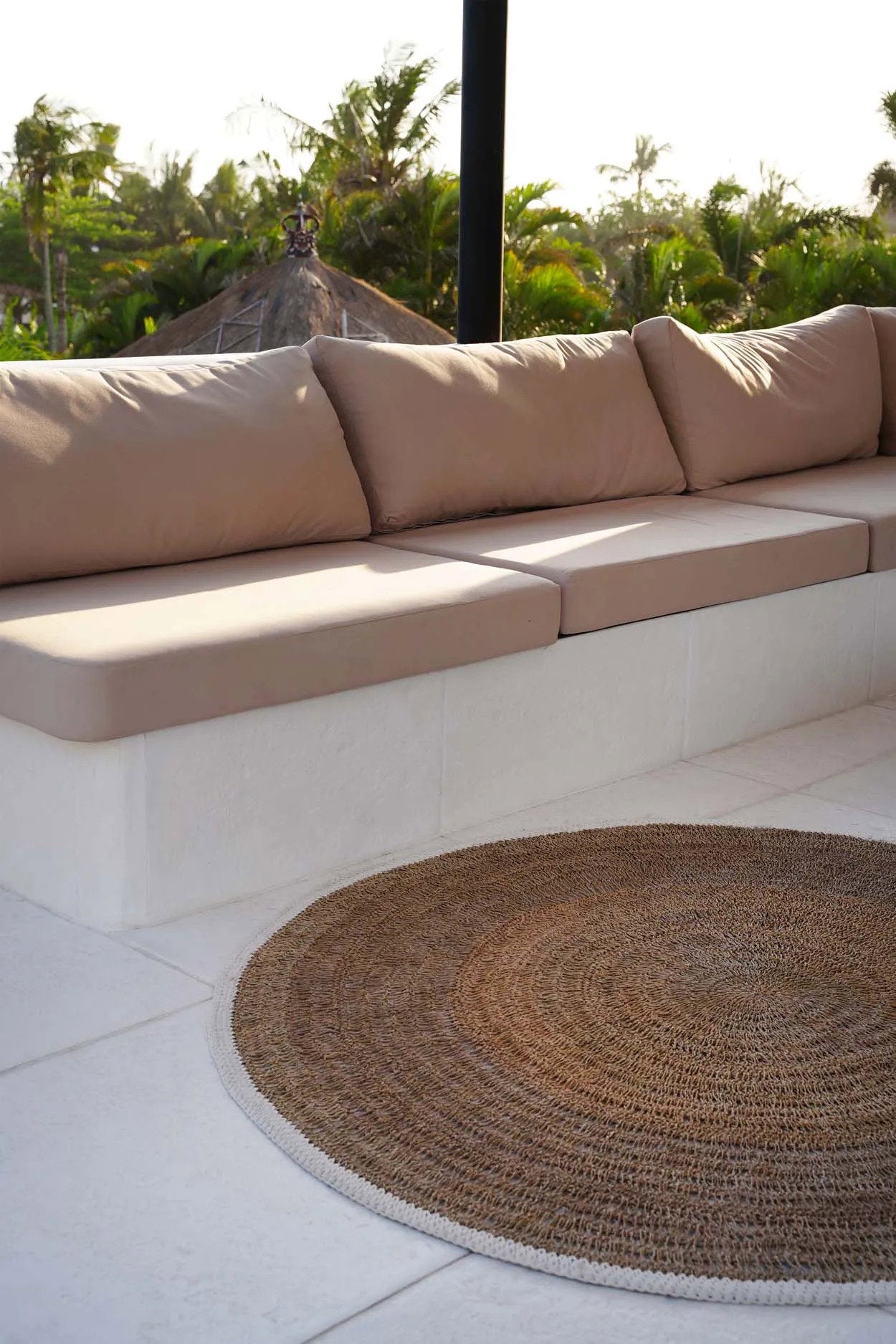 Le Tapis Rond en Jonc de Mer et Coton - Blanc Naturel - 100