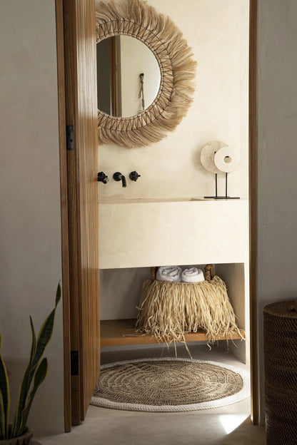 Le Tapis Rond en Jonc de Mer et Coton - Blanc Naturel - 100