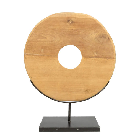 Statue Le Disque En Teak Sur Pied - L