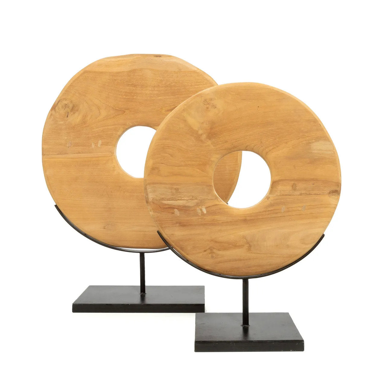 Statue Le Disque En Teak Sur Pied - L