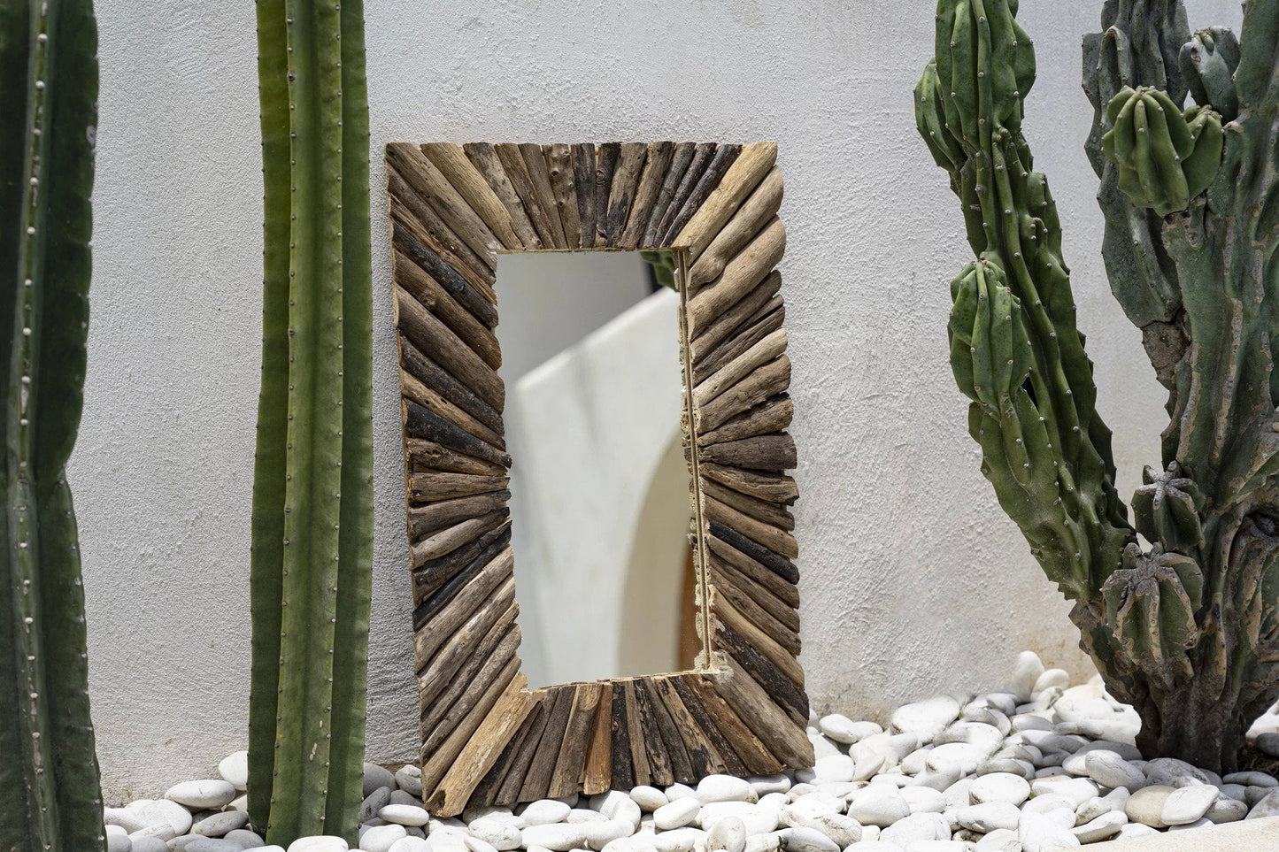Driftwood Framed- Miroir mural rectangulaire en bois flotté naturel – Taille M