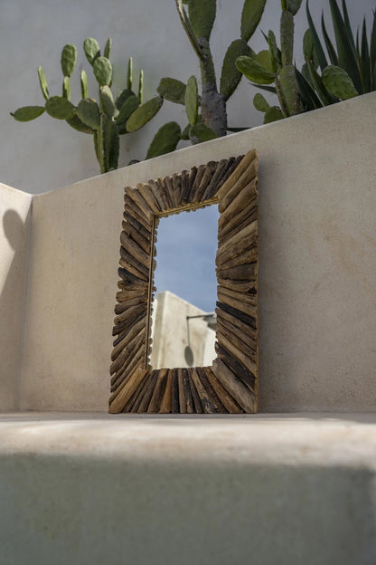 Driftwood Framed- Miroir mural rectangulaire en bois flotté naturel – Taille M