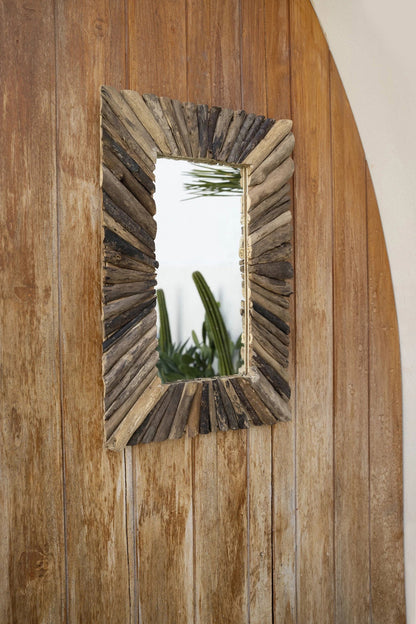 Driftwood Framed- Miroir mural rectangulaire en bois flotté naturel – Taille M