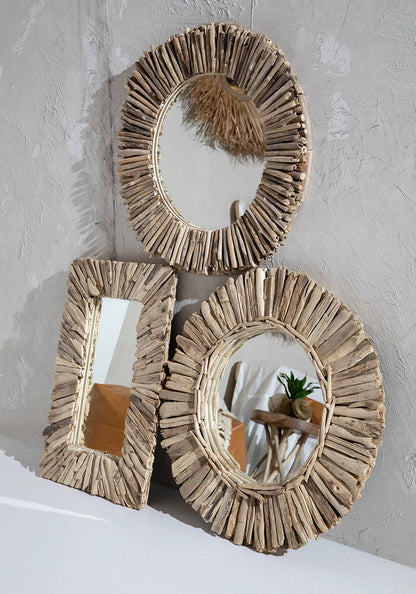 Driftwood Framed- Miroir mural rectangulaire en bois flotté naturel – Taille M