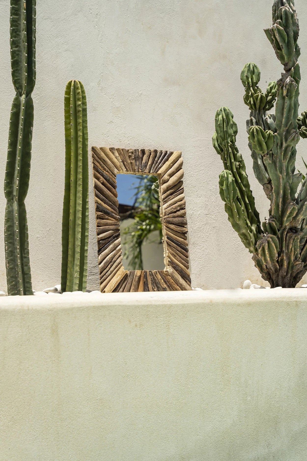 Driftwood Framed- Miroir mural rectangulaire en bois flotté naturel – Taille M