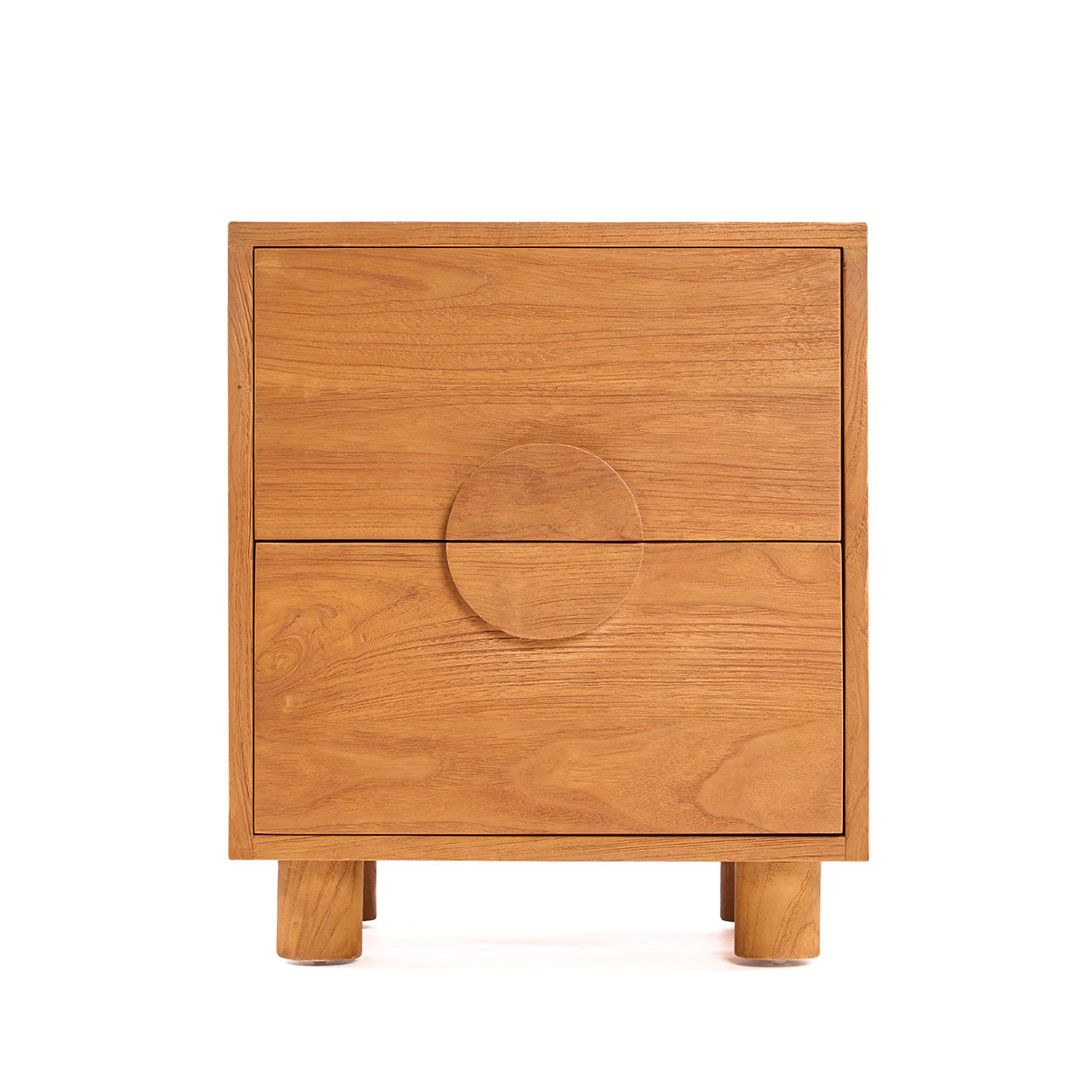 Table de chevet Eclipse en teck massif naturel – 2 tiroirs