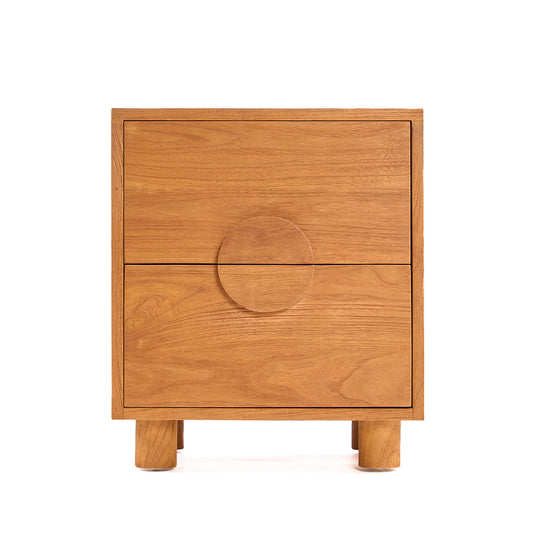 Table de chevet Eclipse en teck massif naturel – 2 tiroirs