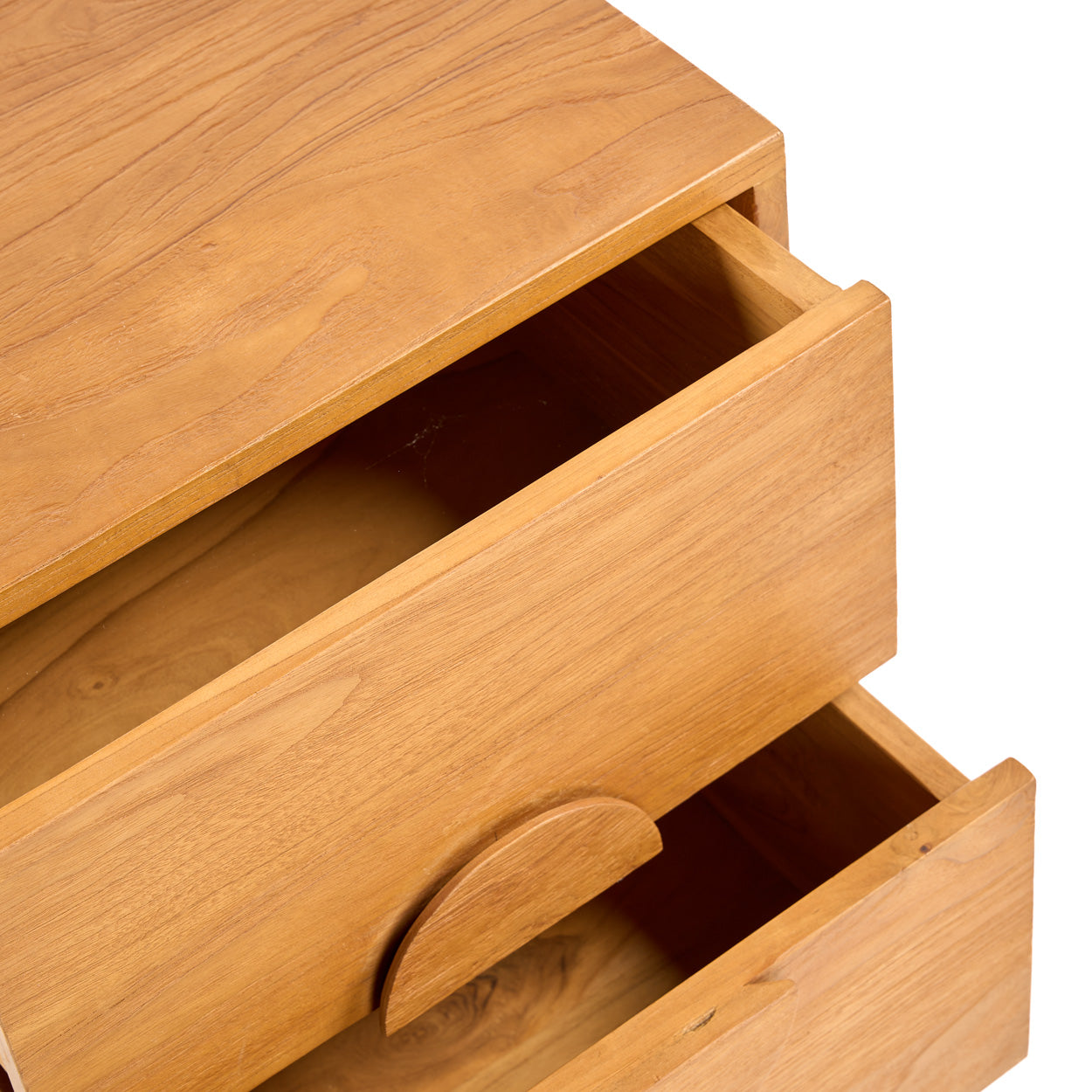 Table de chevet Eclipse en teck massif naturel – 2 tiroirs