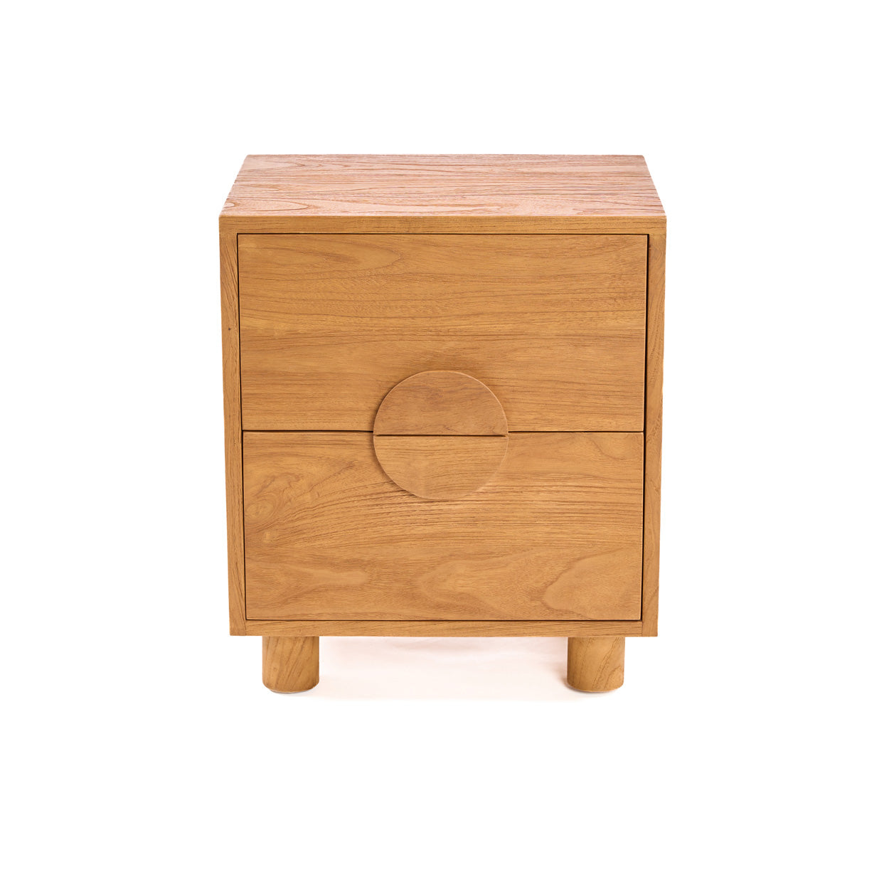 Table de chevet Eclipse en teck massif naturel – 2 tiroirs