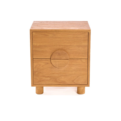 Table de chevet Eclipse en teck massif naturel – 2 tiroirs