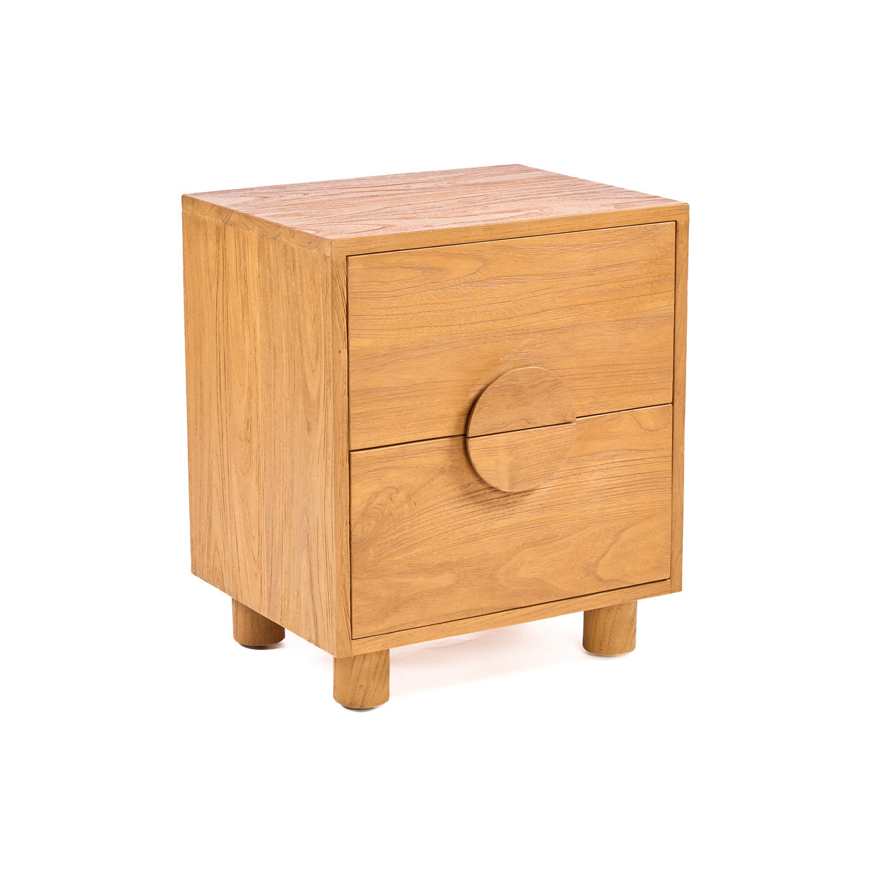 Table de chevet Eclipse en teck massif naturel – 2 tiroirs