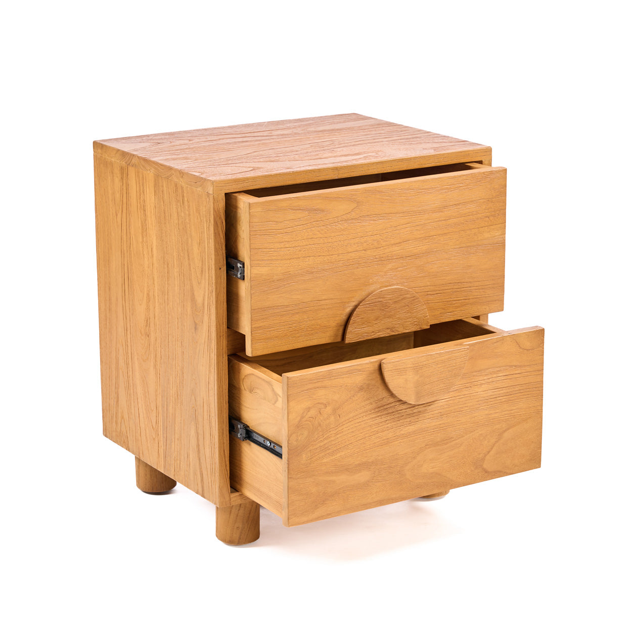 Table de chevet Eclipse en teck massif naturel – 2 tiroirs