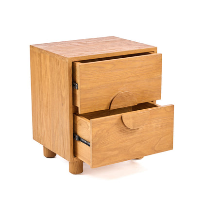 Table de chevet Eclipse en teck massif naturel – 2 tiroirs